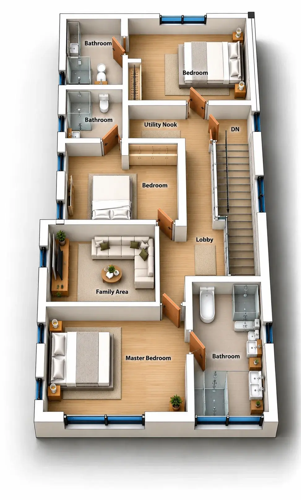 Original home design upper floor layout at Aburi Valley, with bedrooms and bathrooms