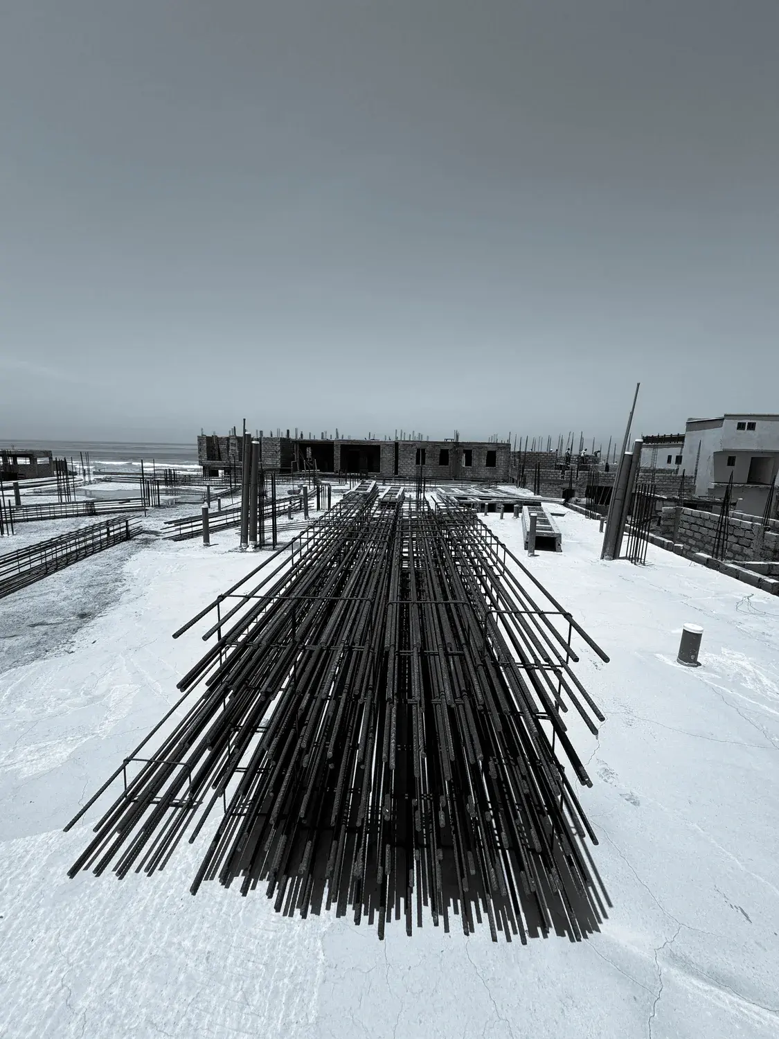 Steel reinforcement prepared beside the Oura by Bamboo construction site