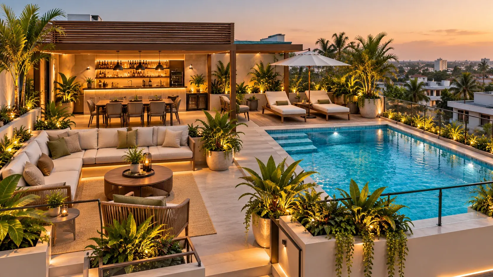 The pool and outdoor lounge at 1988 Residences in Trasacco